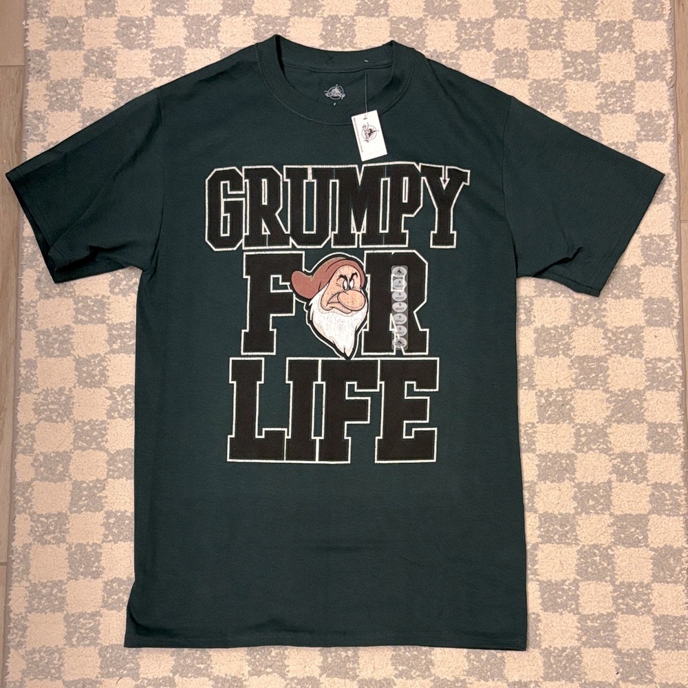 NWT Disney Grumpy For Life Dark Green Tee SZ S